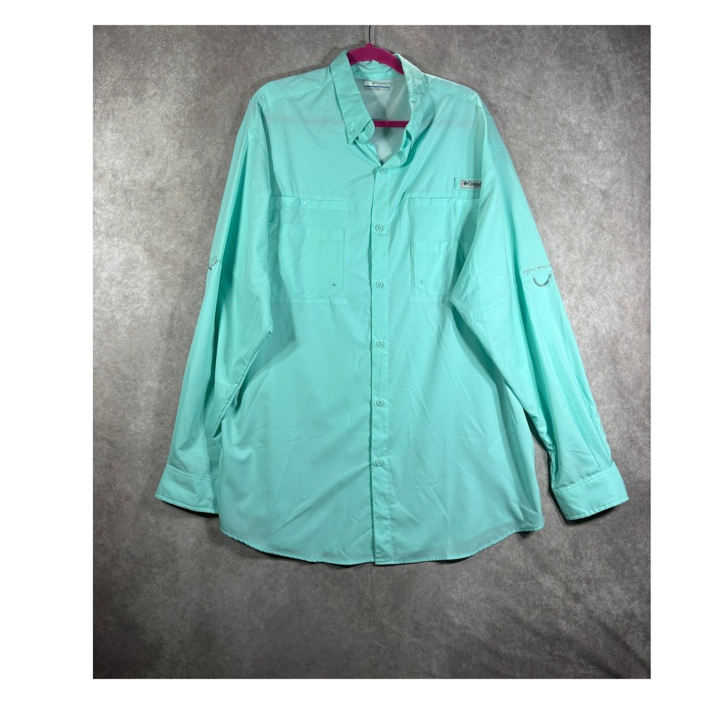Columbia PFG Shirt Mens XLT Aqua Tamiami II Long Sleeve Omni-Shade Ventilated